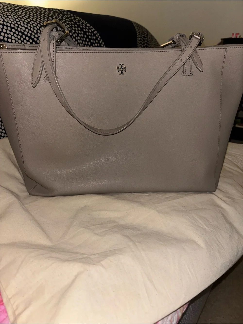 Tory Burch Gray Leather Saffiano Tote